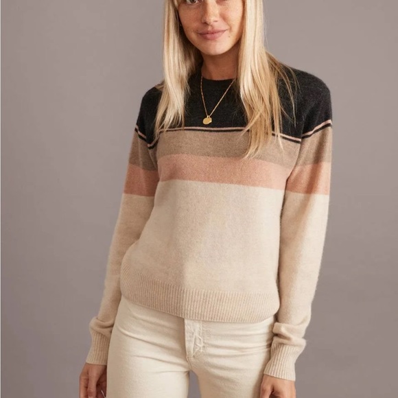 Marine Layer Sweaters - Marine Layer Harper Cashmere Crewneck Sweater Neutral Colorblock